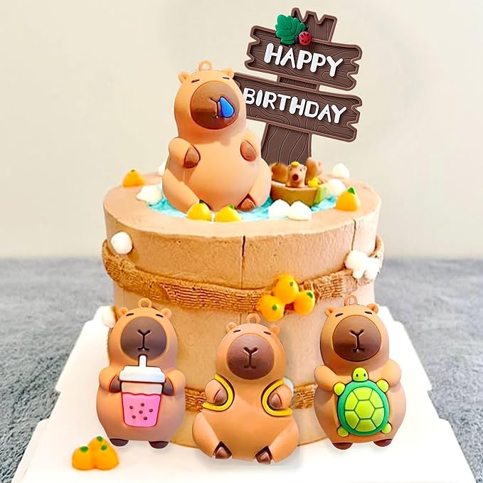 Capybara Cake Topper Capybara Birthday Decorations Cute Animal Cake Decoration Capy Happy Birthday Party Supplies Favors Mini Blowfish Baby Shower Decor