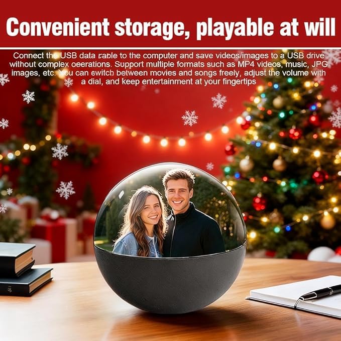 Christmas Memory Sphere Lamp, 2.7Inch Crystal Ball Digital Display Video Player, APP Personalized Videos & Photos Video Gift for Couples Friends Anniversary Birthday Christmas Tree Ornament