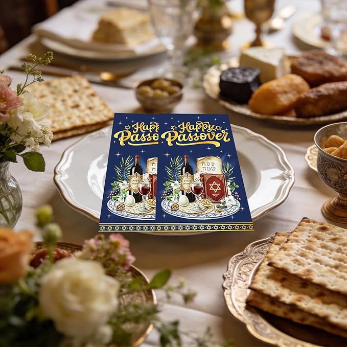 100Pcs Happy Passover Napkins - Passover Party Decorations Jewish Festival Theme Supplies Disposable Luncheon Dinner Napkins 7.8" x4.3" for Home Office Kitchen Table Decor