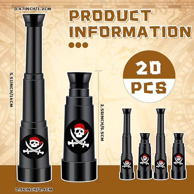 Charniol 20 Pcs Pirate Telescope Bulk Pirate Party Favors Mini Plastic Monocular Telescope Toddler Spyglass Toy for Treasure Find Pretend Cosplay Birthday Party