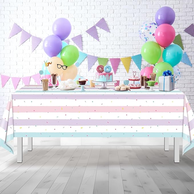 6 Pack Sprinkle Ice Cream Tablecloth Party Decorations, Ice Cream Birthday Plastic Party Supplies, Donut Disposable Rectangle Table Cover for Kids Girls Sweet One Birthday Baby Shower, 54 x 108 Inch