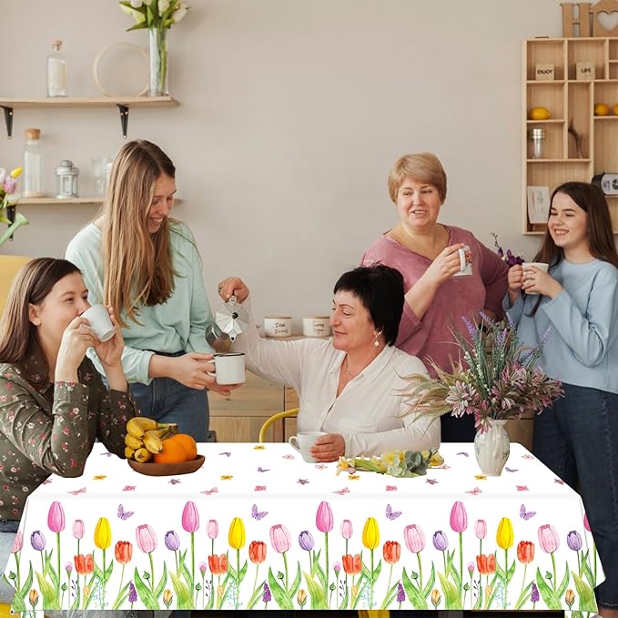 4 Pack Spring Summer Lavender Tulip Tablecloth Blooming Floral Table Cloth Wild Flower Tablecloth Watercolor Party Table Cover Easter Picnic Spring Summer Party Decorations 51 x 86 Inch