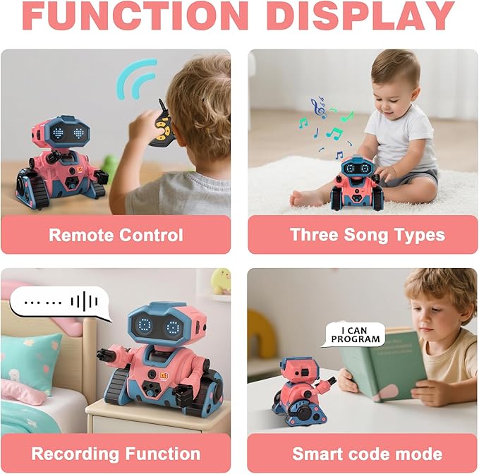 Robot Toys for Boys Girls, Rechargeable RC Robot with GestureSensing,Auto-Demonstration, Fun Gift for Kids(Pink)