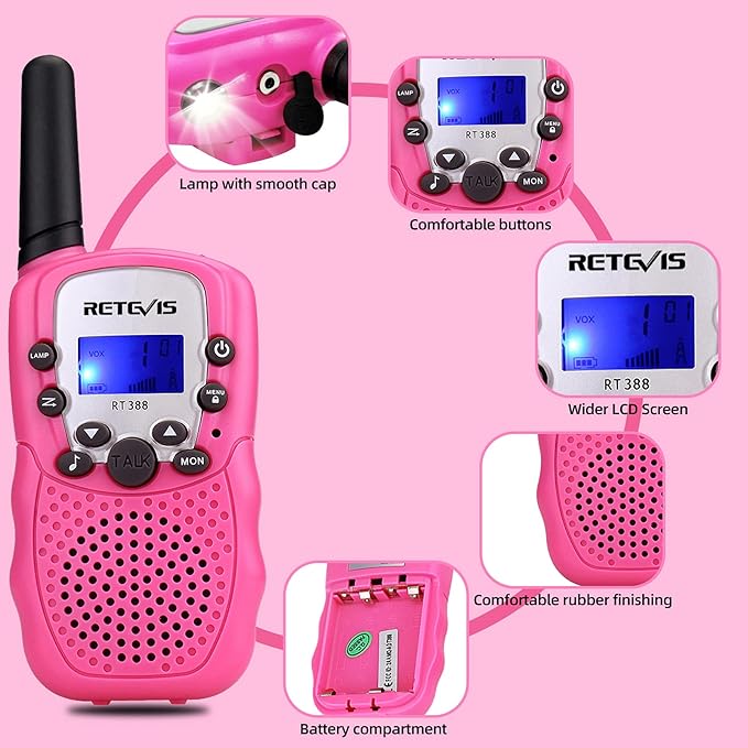 Retevis RT628 Walkie Talkies for Kids Bundle with RT388 Kids Walkie Talkies Rechargeable, 2 Way Radio Long Range, Girls Toy for Camping