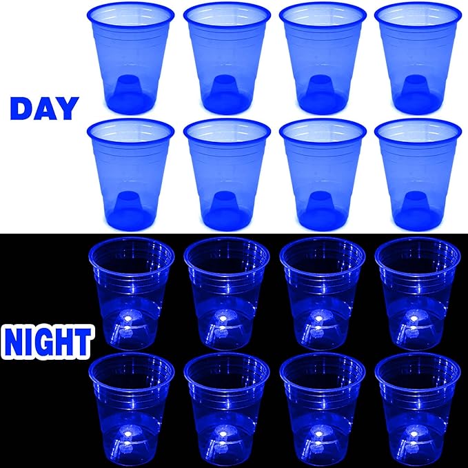 Glow in The Dark Blue Party Cups 40 Pack (16 oz) - LED Light Up Plastic Cups for Birthday Weddings Pool Parties Beach Decorations, Reusable Drinking Cups for Club Events & Nightlife Supplies