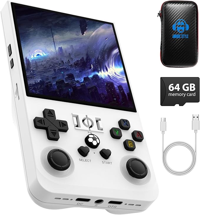 R36MAX Retro Handheld Game Console - 64GB Preloaded Classic Video Games, Support 30+ Simulators, Linux-Powered Portable Game Emulator Console with 4.0-in HD IPS Screen (White)