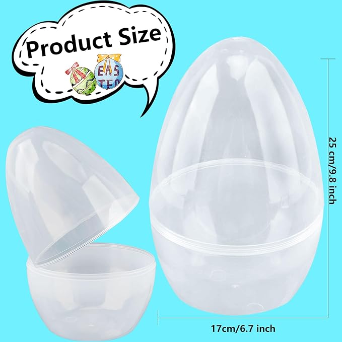 10 Pcs 10 Inch Giant Plastic Easter Eggs Jumbo Fillable Transparent White Empty Easter Eggs for Easter Basket Stuffers Party Supplies