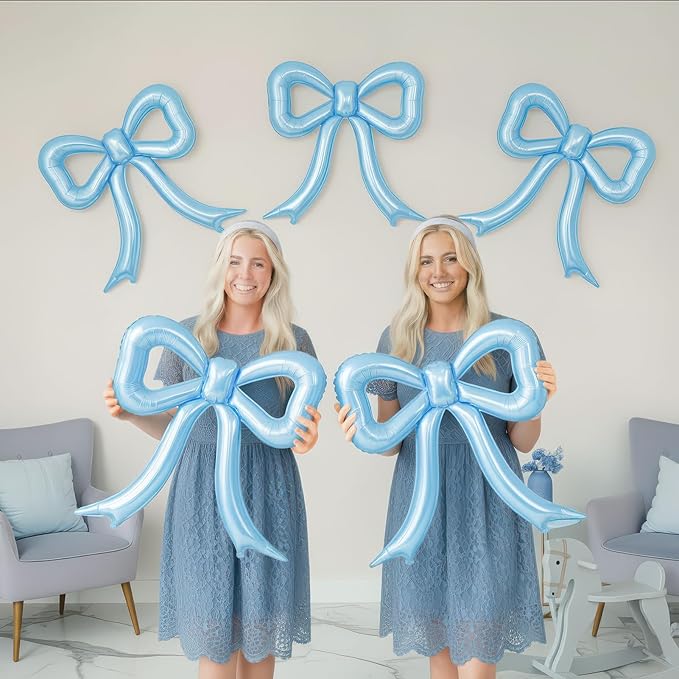 5 Pcs blue Balloons Bow Party Decorations for Bow Birthday Decorations Giant Foil Balloon for boy Baby Shower Bridal Engagement Wedding Decor Bachelorette Party Supplies