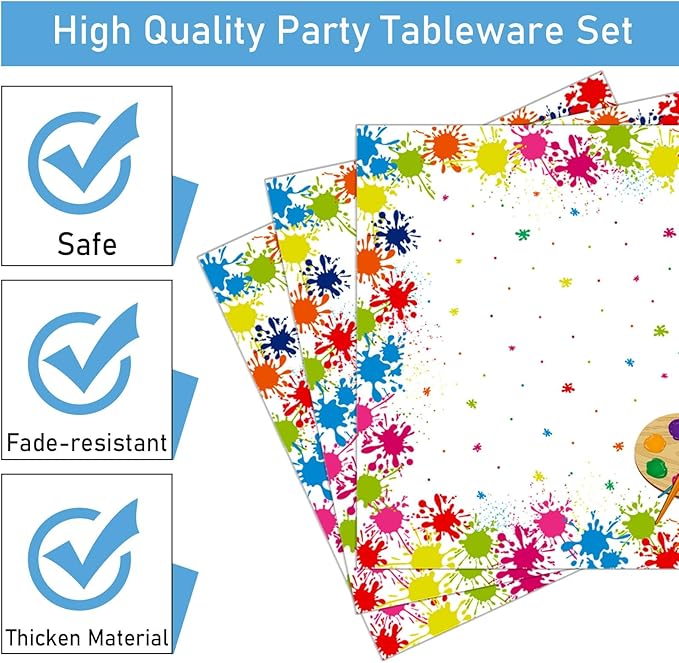 96 Pcs Art Plates and Napkins Party Supplies Paint Tableware Set Painting Theme Party Decorations Favors for Art Paint Birthday Baby Shower Serves 24