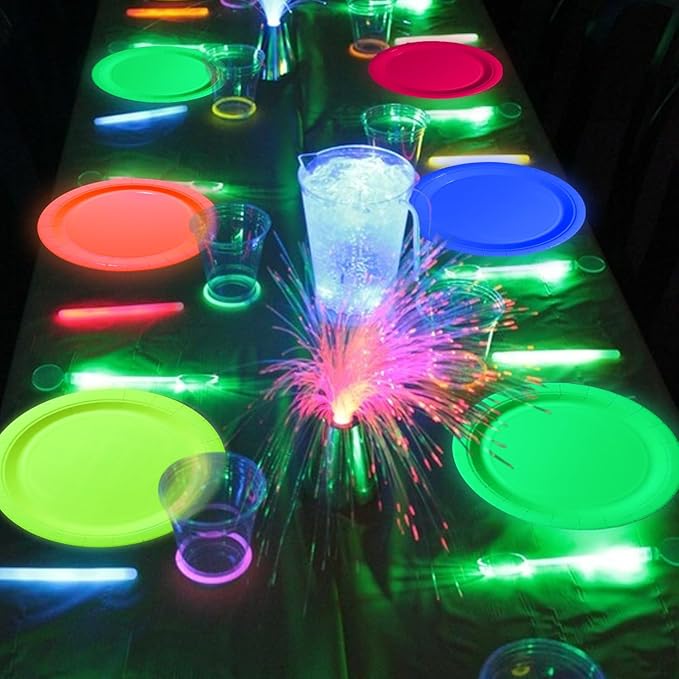 50 Pcs Colorful Neon Party Plates - Glow in the Dark Supplies Neon Birthday Paper Plates for Let's Glow Party Decorations Halloween, 9 x 9 inches