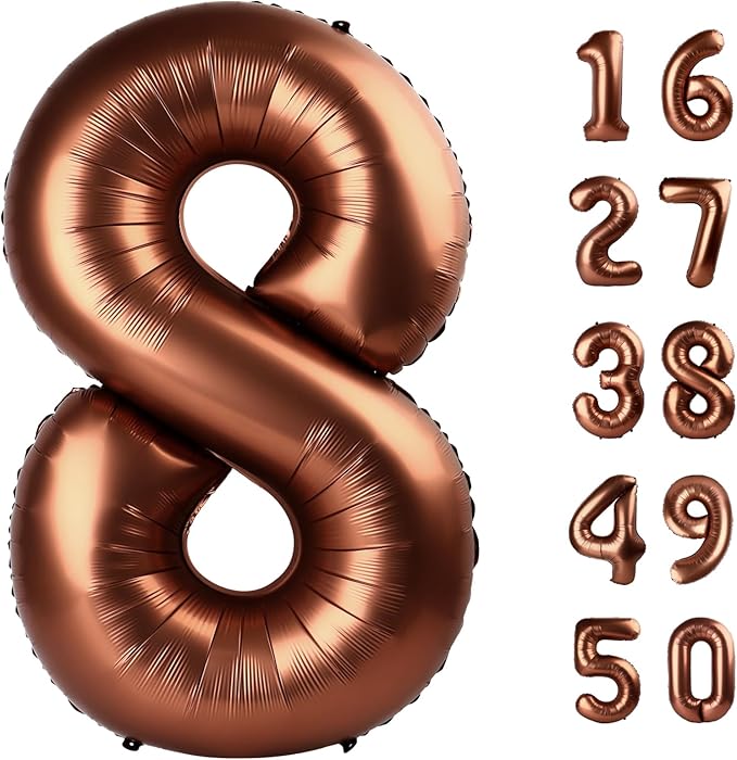 40 Inch Giant Dark Brown Foil Number 8th 18th 28th Birthday Chocolate Balloons Digit 8 Balloons for Men Women 80th Anniversary Party Decorations Supplies