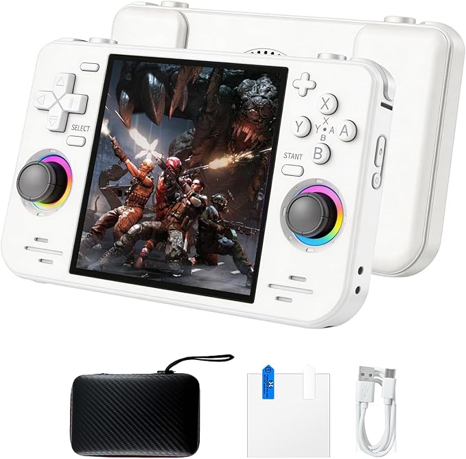 RF40H Retro Handheld Game Console, 4.0 Inch 720x720 IPS Screen, Built-in 18,000+ Classic Game, Portable Hand Held Open Source Linux System, 4000mAh Battery Retro Gaming Console (Black 64GB) (White)