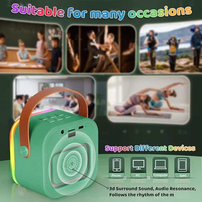 Mini Karaoke Machine for Kids, Girl Toys Gifts, Kids Karaoke Wireless Microphone for 4,5,6,7,8,9,10,11,12 Years Old Boys and Girls Christmas Party Gifts Toys (Dark Green)