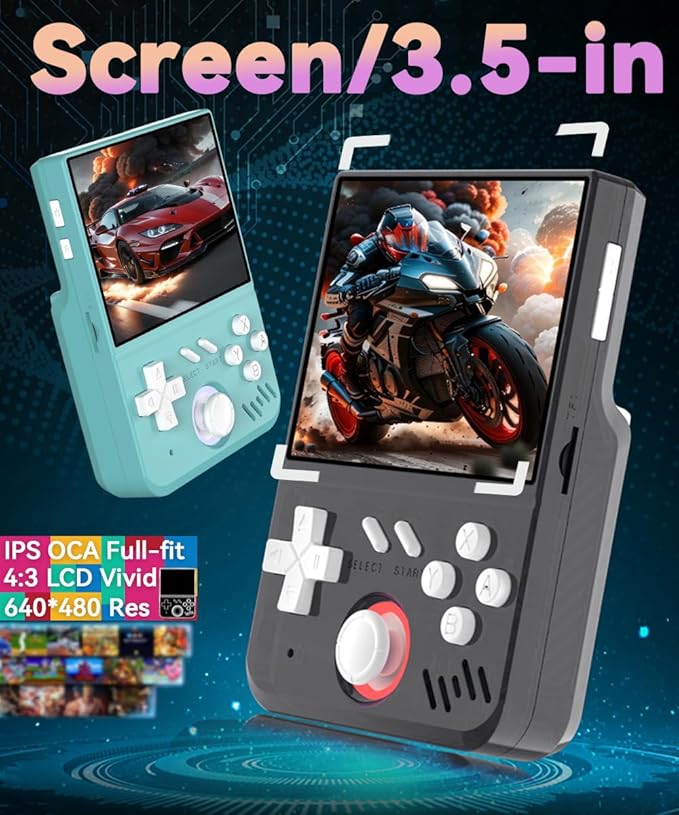 My Mini Handheld Game Console 3.5-in 640*480 IPS OCA Screen RK3326 4000mAh with Portable Case Black Transparent-64GB