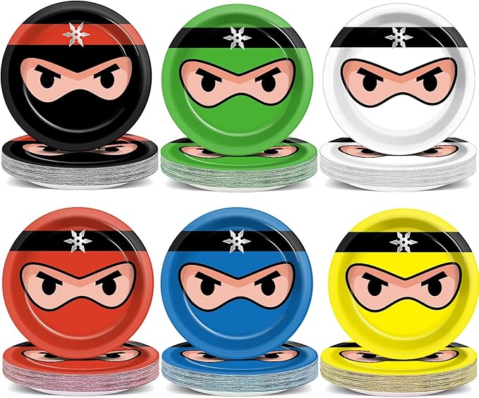 72PCS Ninja Birthday Plates Karate Party Supplies Ninja Warrior Tableware Master Plates Disposable Paper Dessert Plates for Boys Girls Kids Baby Shower Favors 6.7 * 6.7inch