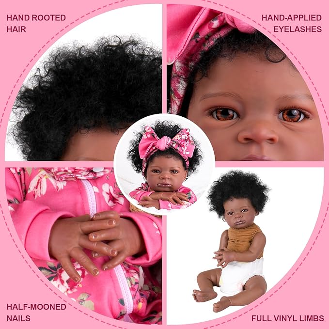 Aori Reborn Baby Dolls Black Girl - 20-inch Black American Realistic Newborn Doll with Feeding Accessories, Great Gift Set for Kids 3+, Grand-Parents, Collectors