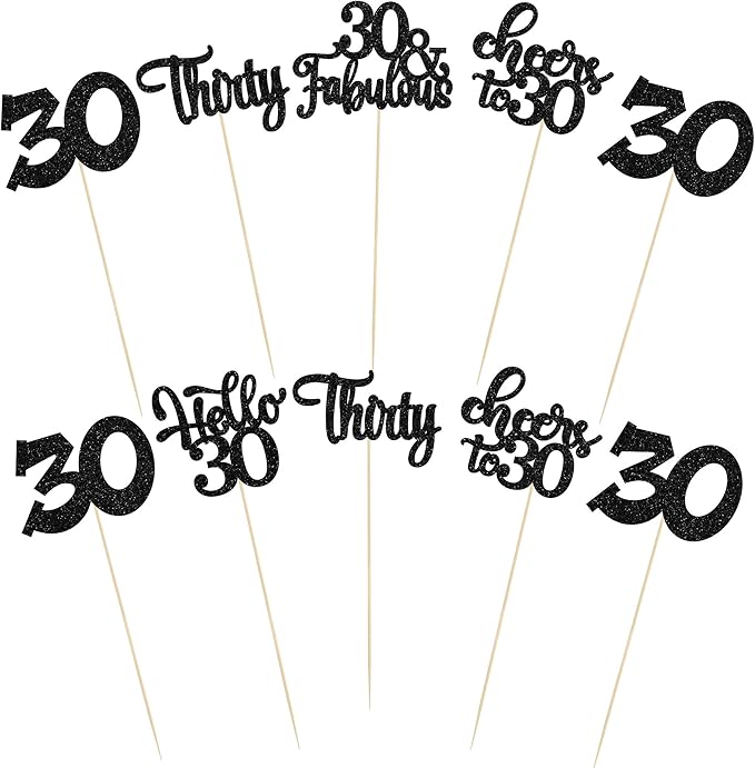 Gyufise 15Pcs 30th Birthday Centerpiece Sticks Thirty Happy 30th Table Flower Centerpieces Sticks Cheers to 30 Floral Decorations for 30th Birthday Party Centerpieces Supplies Black