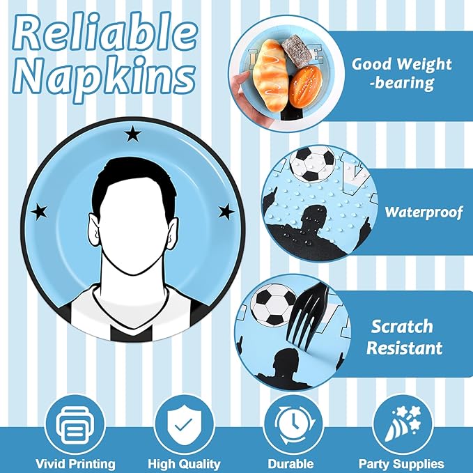 96Pcs Soccer Paper Plates and Napkins Soccer Star Disposable Tableware Set Blue and White Sports Ball Plates Set Sport Party Dinnerware Decorations for Birthday Baby Shower Party Decorations Supplies