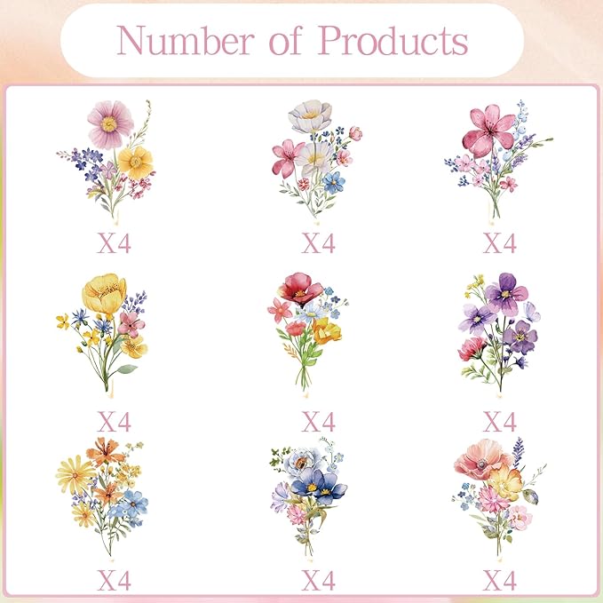Wildflower Birthday Party Decorations, 36PCS Flower Floral Cupcake Toppers Decoration, Baby in Bloom Baby Shower Cupcake Picks Decor Party Supplies for Gilrs Women