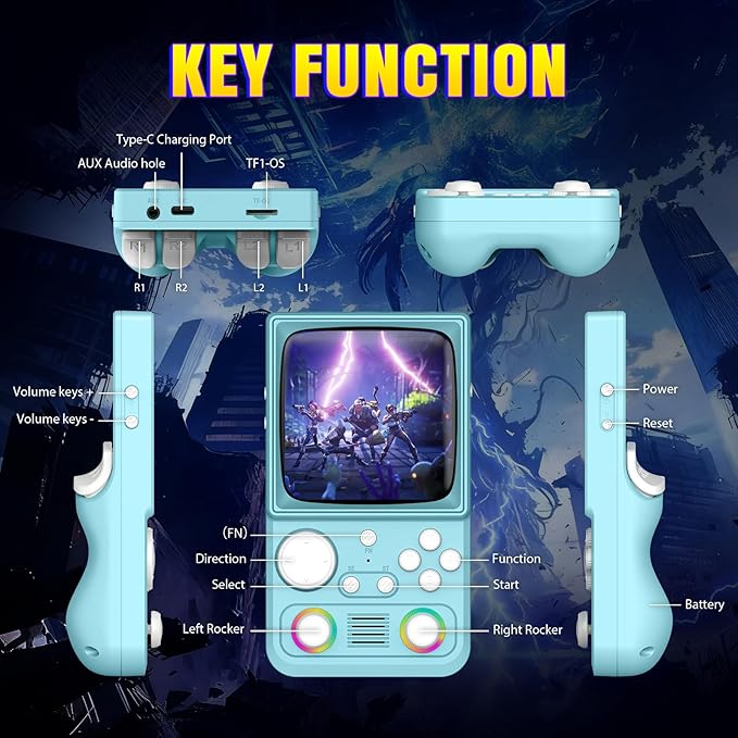 R36TMAX Upgraded Retro Handheld Game Console with 4000mAh Battery, 4.0'' IPS Screen, Retro Gaming Console with Portable Case, Supports WiFi Networked Fighting and OTG (Classic Blue)