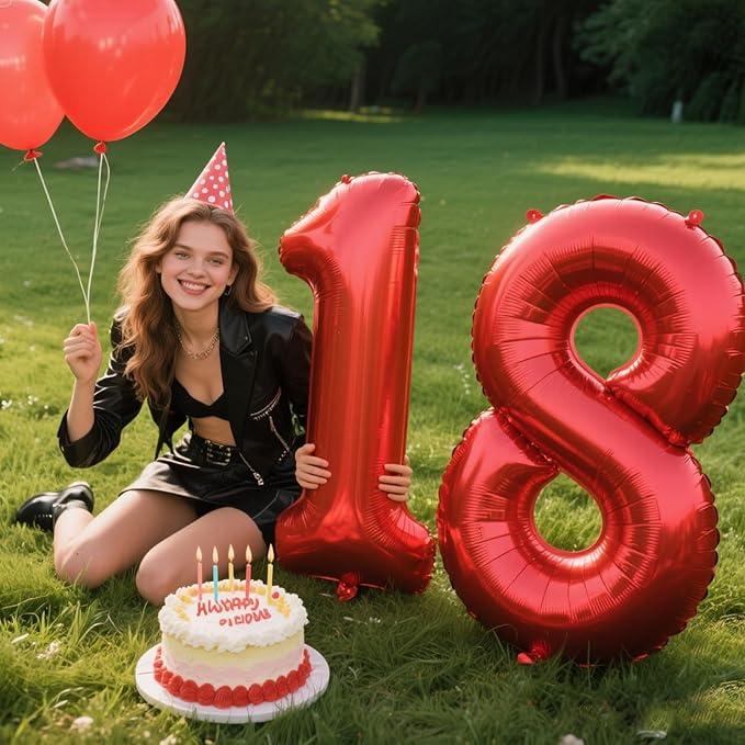 Red Number 8 Balloons, Balloon 40 Inch, Big Large Foil Helium Number Balloons, Jumbo Giant Mylar Number 8 Balloons for 8 18 28 38 Year Old Birthday Red Party Decorations Supplies Anniversary