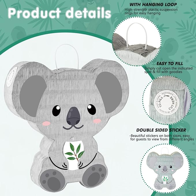 Koala Piñatas for Birthday Party Safari Animal Piñata with Stick, Blindfold, Confetti for Adults Birthday Baby Shower Party Supplies