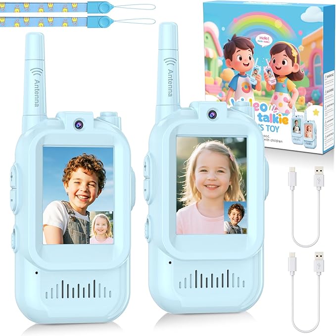 Kids Video Walkie Talkie, 2 Pack Rechargeable Walkie Talkie with Screen Camera, Long Range Facetime Chat, Toys for 3-12 Boys Girls, Birthday Easter Toddler Gifts, Indoor Outdoor Camping Toys
