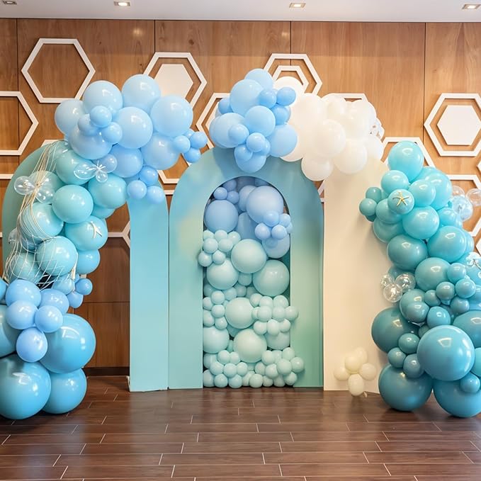 Ocean Themed Party Balloons Arch Kit, Turquoise Blue Teal Clear Metallic Balloons for Kids Ocean Sea Themed Pool Party Baby Shower Birthday Beach Party Decorations