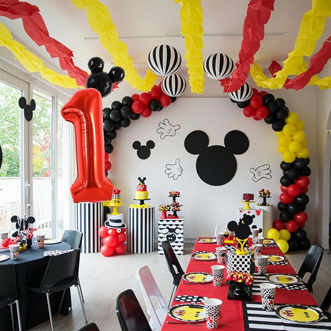 Vuzvuv 40 Inch Mouse Number Balloon No.1, Black Mouse Head Balloon and Red Giant Giant Number One Balloon for Birthday, Mouse Theme Party Supplies, Baby Shower,Anniversary Decoration