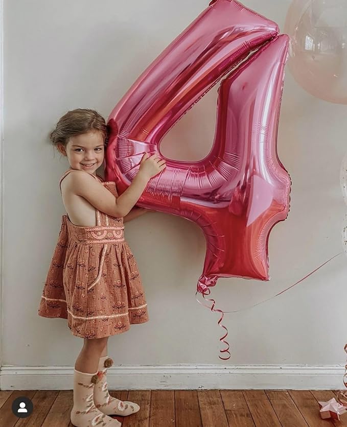 Pink Number 4 Balloon 40 Inch, Big Large Foil Helium Number Balloons,Jumbo Giant Mylar Self Inflating Number 0 Balloons for Birthday Party Decorations Supplies