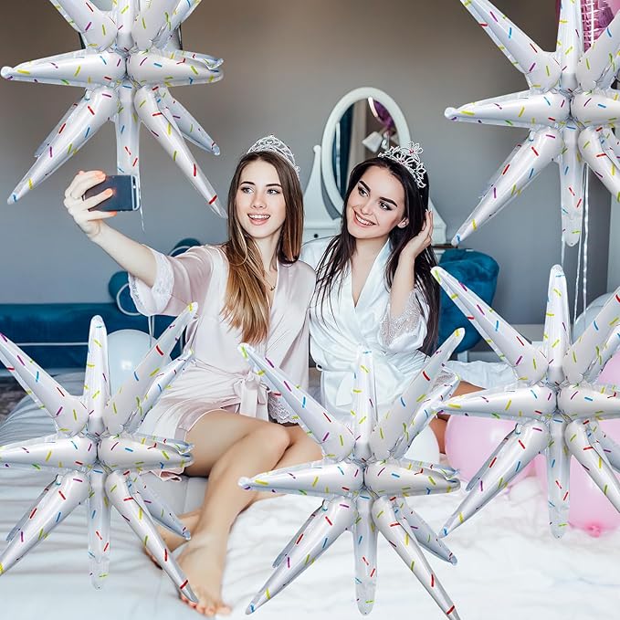 6 Pcs Color Dots Star Foil Balloons One-Piece 14-Pointed Star Balloon 4D Starburst Cone Mylar Balloon 22inch Christmas Birthday Wedding Wedding Anniversary Party Supplies (Color Dots)