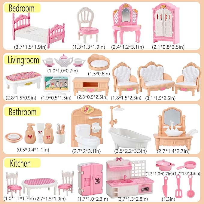35 Pcs Dollhouse Furniture Accessories Set Mini House Furniture Small Dollhouse Miniature Furniture Play House Accessories 1:12 Tiny Kitchen Bedroom LivingRoom Bathroom Boy Girl Toddler3Y+