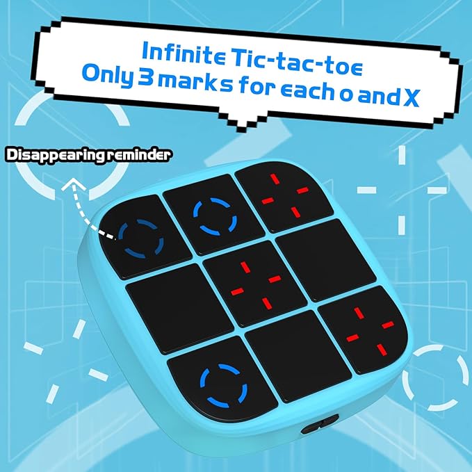 Rechargeable Tic-Tac-Toe Bolt Game, Upgraded 4-in-1 Handheld Puzzle Console, Electronic Educational Memory Game, Portable Travel Car Ride Board Games for Kids Adults (Blue)