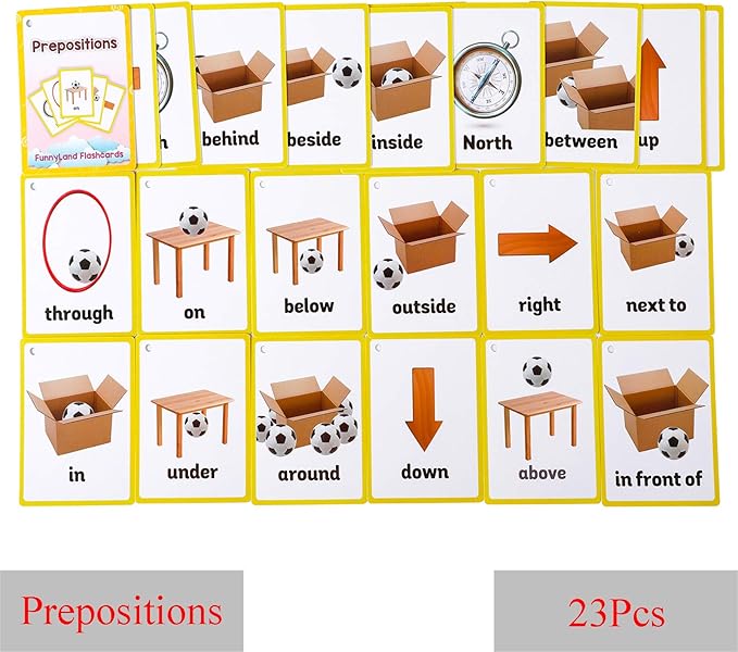 23pcs Positional Toddlers Flash Cards with Pictures Baby Learning Games Toys Education Flashcards for Kids Classroom Kindergarten Preschoolers Gifts