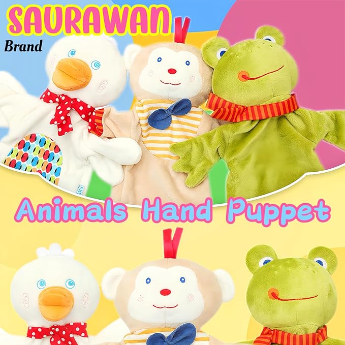 Frog Plush Hand Puppet Toys, Kawaii Animal Hand Puppets for Kids and Toddlers Ages 3-5 4-8, Funny Frog Plushies, Animal Themed Role Play, Birthday Gift, Prize Box Toys for Kids Classroom