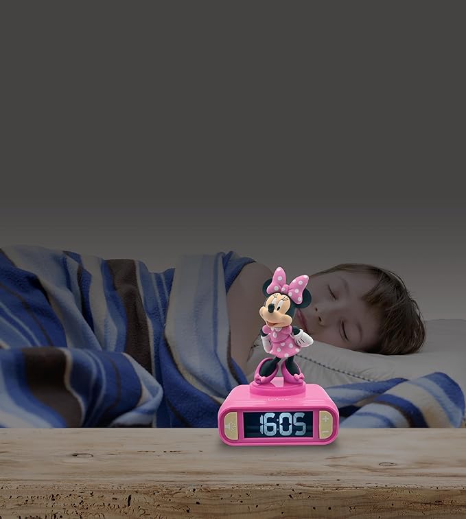 LEXiBOOK, Disney Minnie, Minnie Nightlight Alarm Clock, Sounds and Melodies, LCD Backlit Screen, Luminous, Snooze, Pink, RL800MN