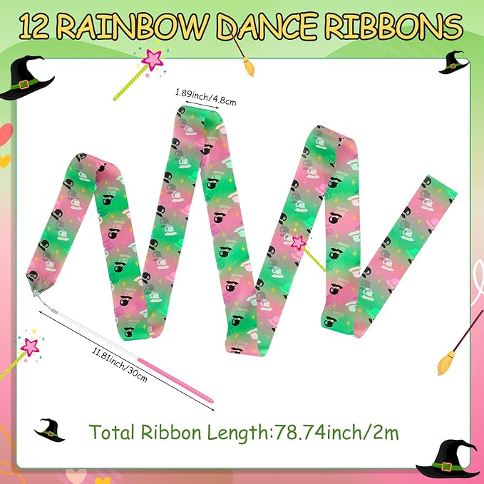 12 Pcs Princess and Witch Party Favors Ribbon Dancing Wands Gymnastics Ribbons Sticks Dance Streamers Dance Twirling Sticks for Girls Birthday Party Favors Supplies Goody Bag Stuffers Gifts