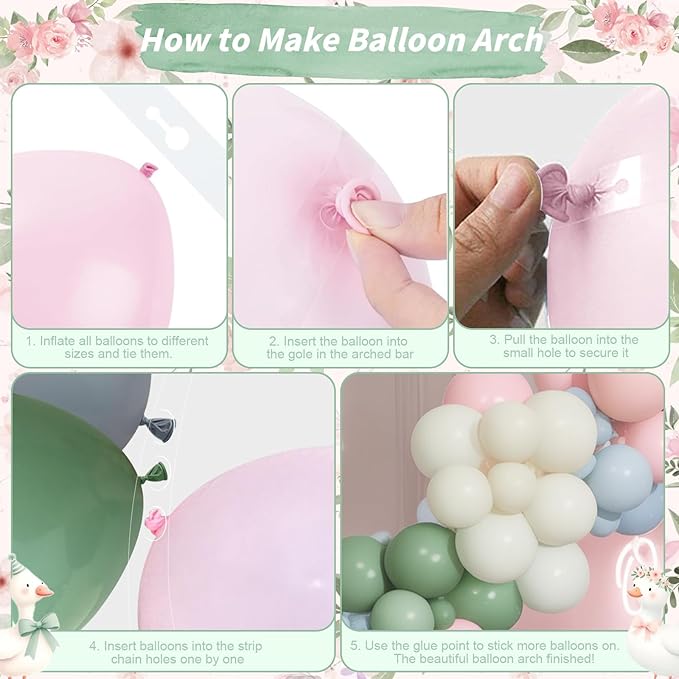 Silly Goose Balloon Arch Kit, Pink Blue Green Latex Balloon Garland Kit Gingham Heart Foil Balloons for Boys Girls Goose Birthday Baby in Bloom Baby Shower Floral Fairy Wildflower Party Decorations