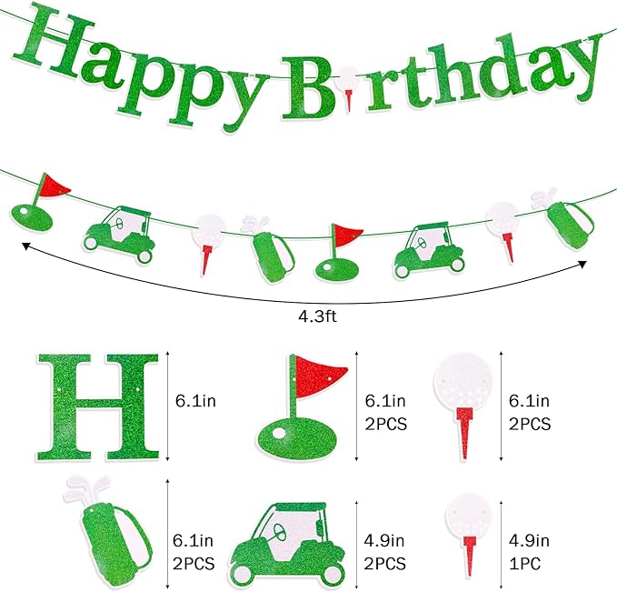 MEMOVAN Golf Birthday Banner Let's Par-Tee Banner Golf Theme Retirement Banners Golf Happy Birthday Garland for Golfer Lover Men Sports Par-Tee Time Party-BDAY