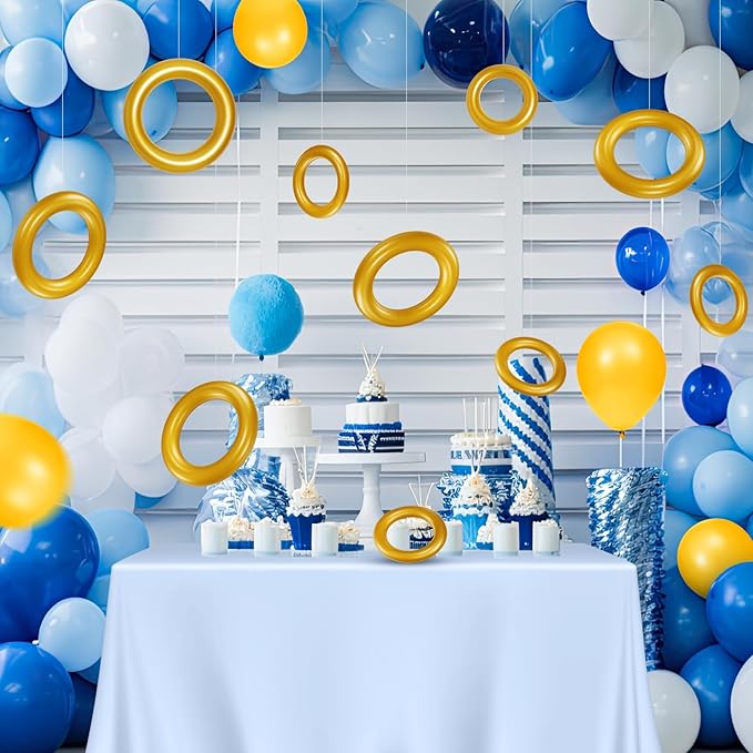 12 Pcs Cartoon Party Decor Inflatable PVC Gold Rings Balloon, Cartoon Themed Birthday Party Supplies for Gamer's Birthday Decor Favors
