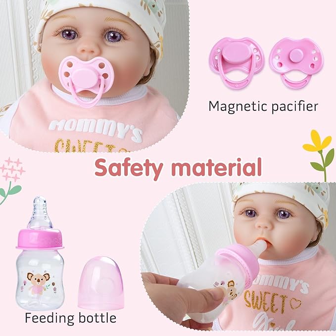 13 Pcs Reborn Baby Doll Clothes Pink Flower for 18-22 Inch Reborn Newborn Dolls Clothes Accessories Lovely Backpack Diapers Sets