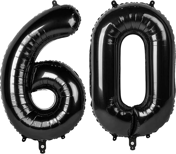 Black Number 60 Balloon 40 inch, 60 Number Balloons, 60th Black Birthday Decorations, 60 Year Old Women Men Party Supplies