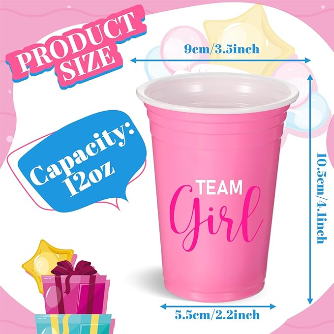 Norme 80 Pcs Gender Reveal Plastic Cups Gender Reveal Party Supplies Team Boy Team Girl Disposable Blue Pink Cups for Beverage Drink Tableware (12 oz)