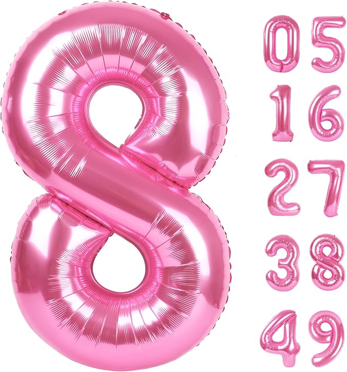 Pink Foil 8 Number Balloon 40 Inch, Helium Mylar Eight Number 8 18 28 38 48 58 80 88 Birthday Balloons, 8th Pink Women Men Wedding Anniversary, Graduations Party Supplies