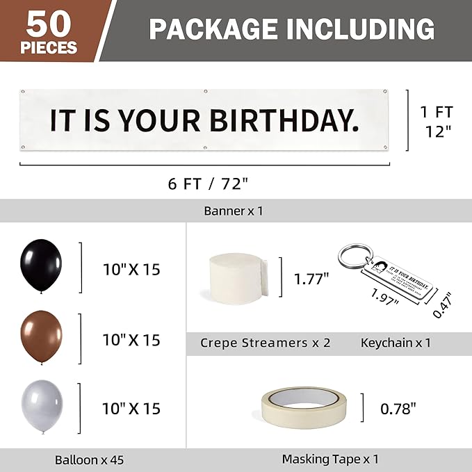 50 PCS It Is Your Birthday Banner Set, The Office Merchandise Vinyl Banner with Metal Hanging Grommets, Balloons, Paper Streamer and Tape for Birthday Party Supplies, Party Decorations