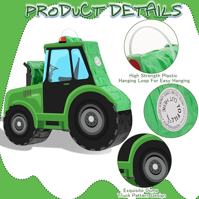 Aoriher Construction Tractor Piñata with Blindfold and Bat Dump Truck Excavator Piñata for Birthday Party Supplies Construction Theme Party Decor