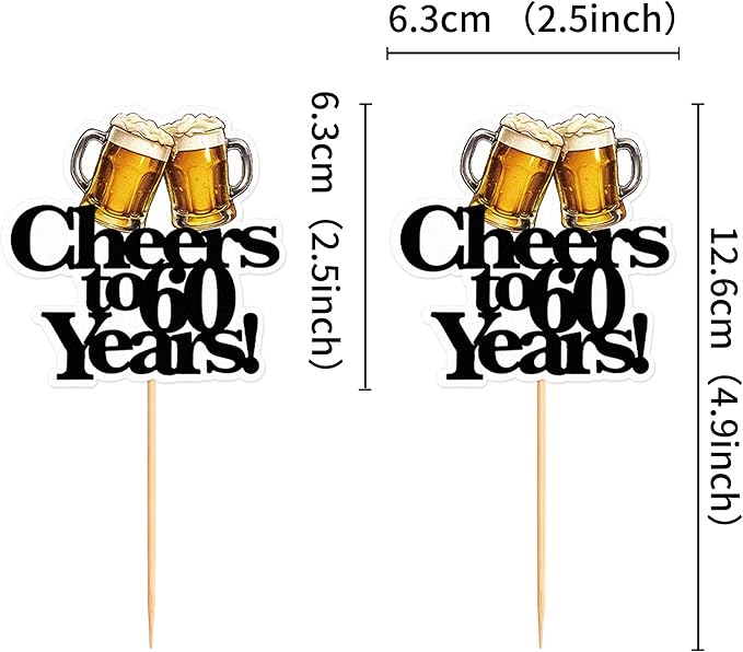 Ercadio 28 PCS Beer Party Cupcake Toppers Cheers and Beers Happy Birthday Decor for Cheers to 60 Years Cake Topper Favor for Summer Family Party Decor Supplies