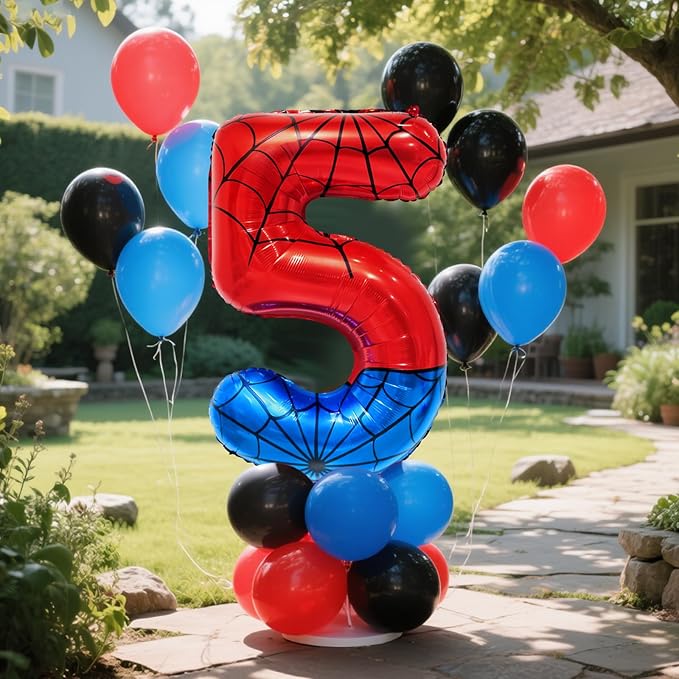 Spider Web Number 5 Balloon Birthday Decoration, Superhero Themed 40in Giant Mylar Number Party Supplies