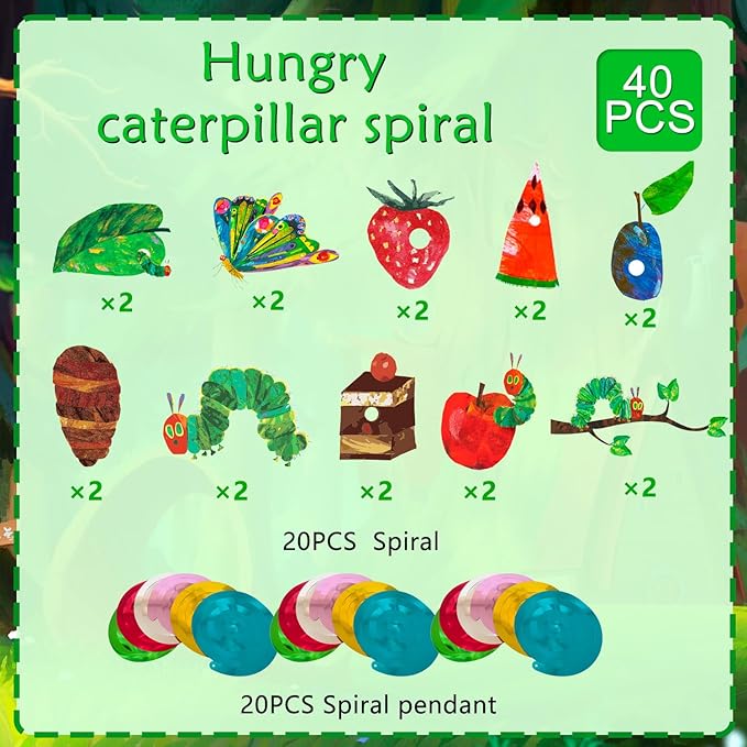 The Very Hungry Caterpillar Hanging Swirl, 40pcs Caterpillar Butterfly Birthday Hanging Swirl for Hungry Caterpillar Birthday Decorations