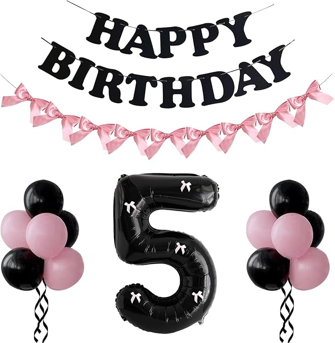 PLAP Birthday Number Balloon Bow Black Party Supplies 32 "Birthday Number Decoration (Pink black number set 5)